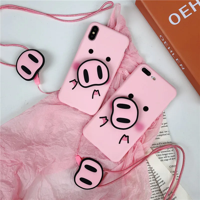 Милый розовый Пятачок Air сумка кронштейн ремешок силиконовый чехол для Apple iPhone X 6 S