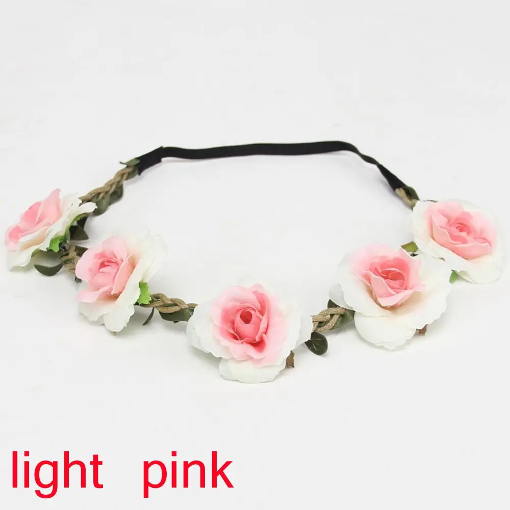 light pink Модная женская повязка на голову с цветами для невесты, мексиканский стиль, розовая Корона, повязка на голову, женские эластичные пляжные аксессуары для волос - Цвет: light pink