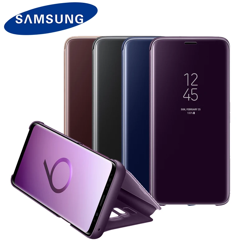 Оригинальный зеркальный Чехол samsung S9 для G960 Plus G965 прозрачный вид смарт-кожаный