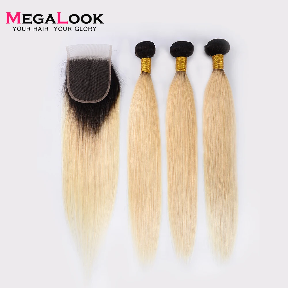 Megalook 1B/613 пряди волос с закрытием 3 шт. индийские медовые светлые прямые человеческие волосы Remy с закрытием