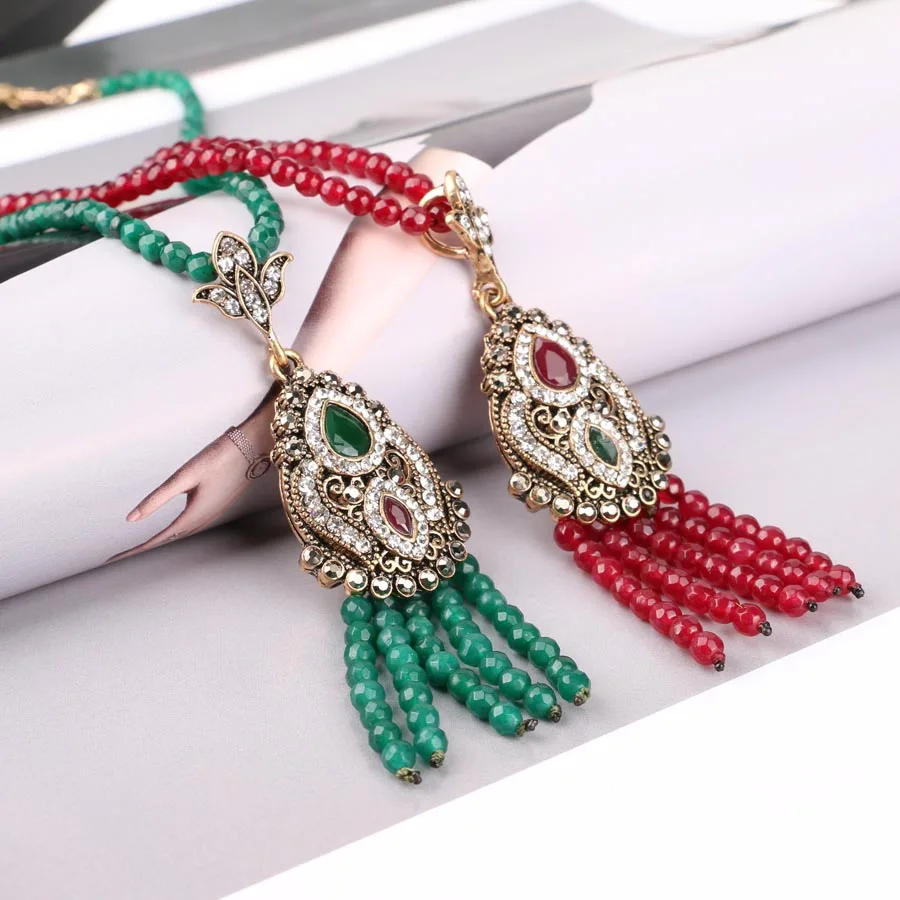 Роскошное ожерелье с африканскими бусинами и длинной кисточкой женское турецкое