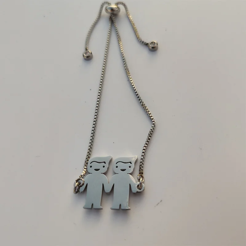 Two Boys Silver Индивидуальные Близнецы Парные браслеты выгравированное имя Дата нержавеющая сталь браслеты выбрать ребенка девочка мальчик Подарки Для Семьи - Окраска металла: Two Boys Silver