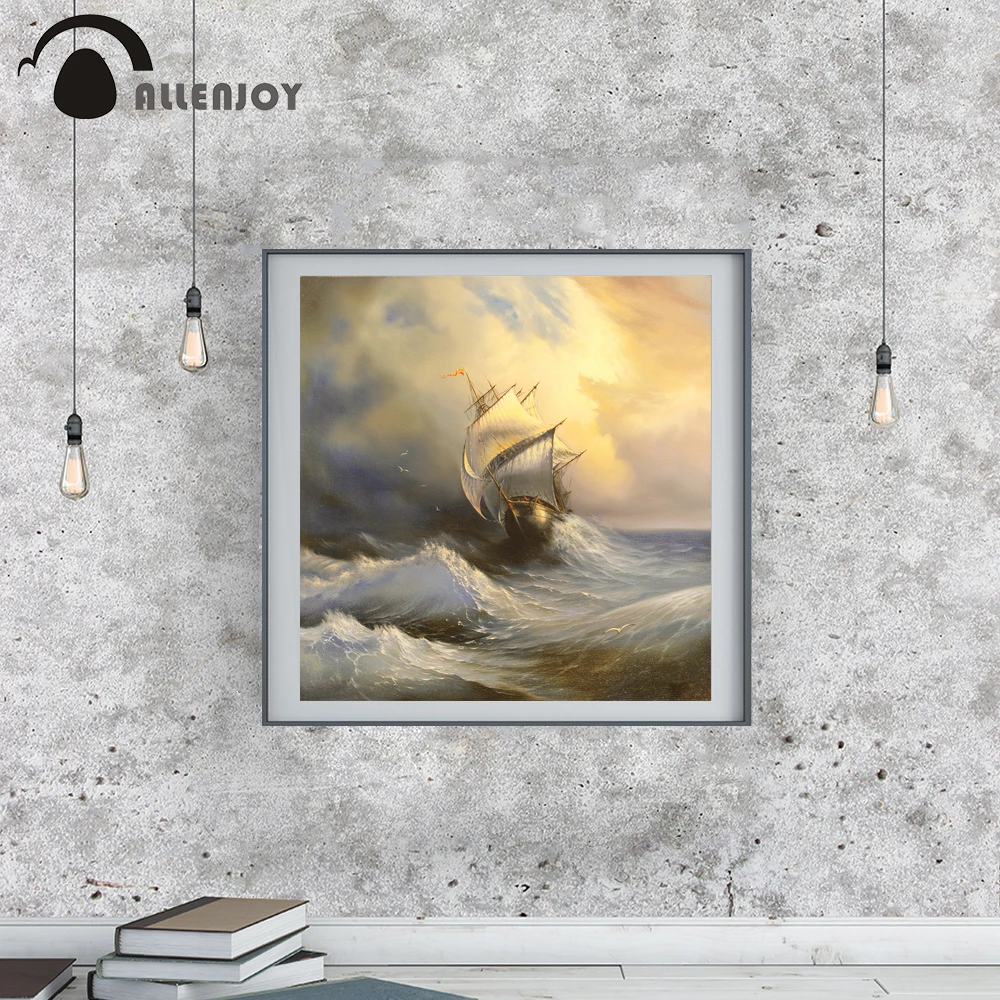Allenjoy абстрактные картины маслом парусник Шон волны небо акварельный плакат в