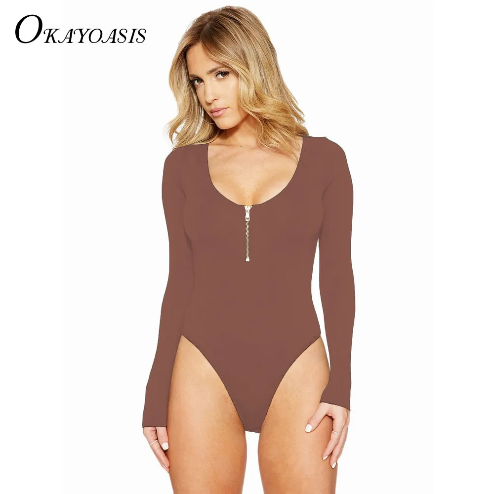 Женский комбинезон с глубоким v образным вырезом и молнией спереди Осенний