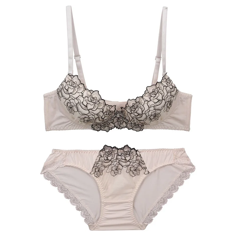 Японский провода Бесплатная пикантные вышитые кружево бюстгальтер и трусики