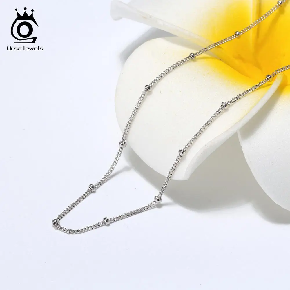 ORSA JEWELS Чистая 925 боковая цепочка с маленьким шариком длиной 45 см, простая модная женская цепочка из стерлингового серебра, ювелирные аксессуары SC22