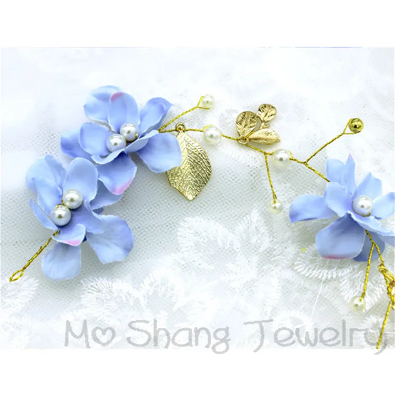 Голубая Орхидея Цветочная Свадебная Корона головной убор в форме листьев венок