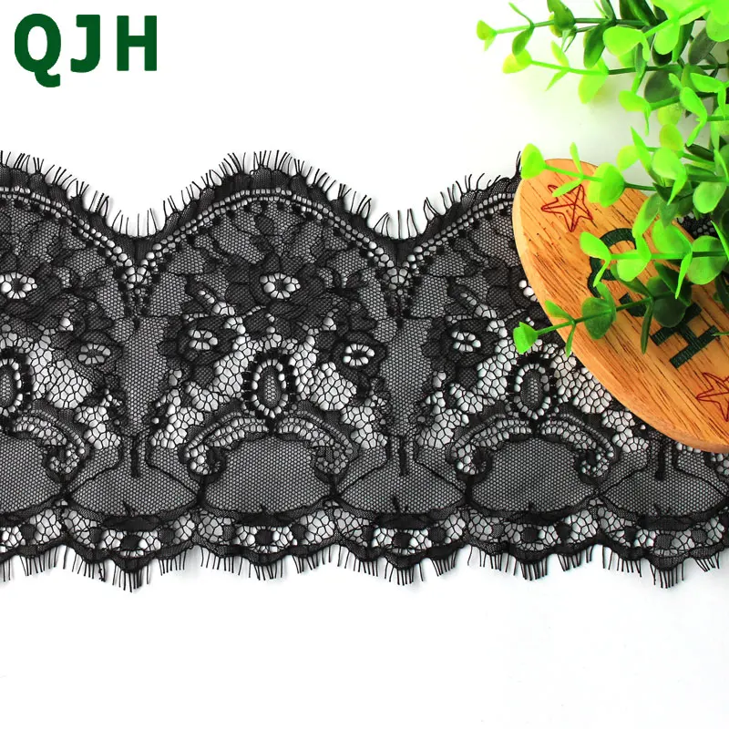 Бренд QJH 3 м/лот ширина 15 см черные ресницы кружевная отделка цветок односторонняя