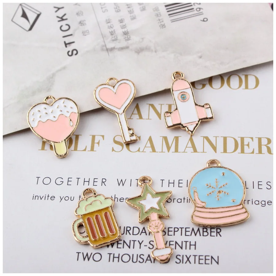 10 шт./лот Прекрасный самолет сердце в форме ключа Эмаль Шарм капли масла подвески