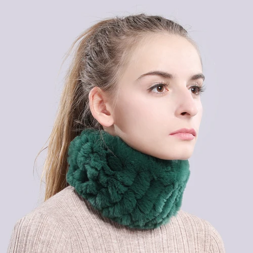 color 10 Women Real Fur Handmade Stretch Fur Scarf Knit Genuine Rex Rabbit Fur Headbands Girls Natural Fur Ring Cowl Snood Scarves Winter - Color: color 10