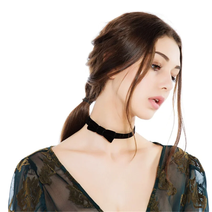 Модное бархатное ожерелье чокер с черным бантом для девочек женщин 14 дюймов