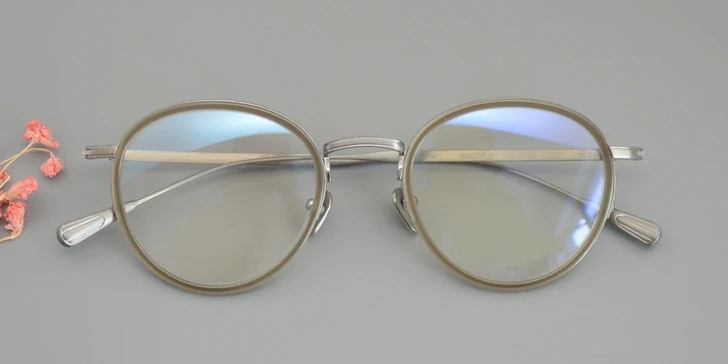 Apricot silver Винтажные качественные ультралегкие очки из чистого титана, классическая круглая оправа FA6138, очки для женщин и мужчин, линзы по рецепту - Цвет оправы: Apricot silver