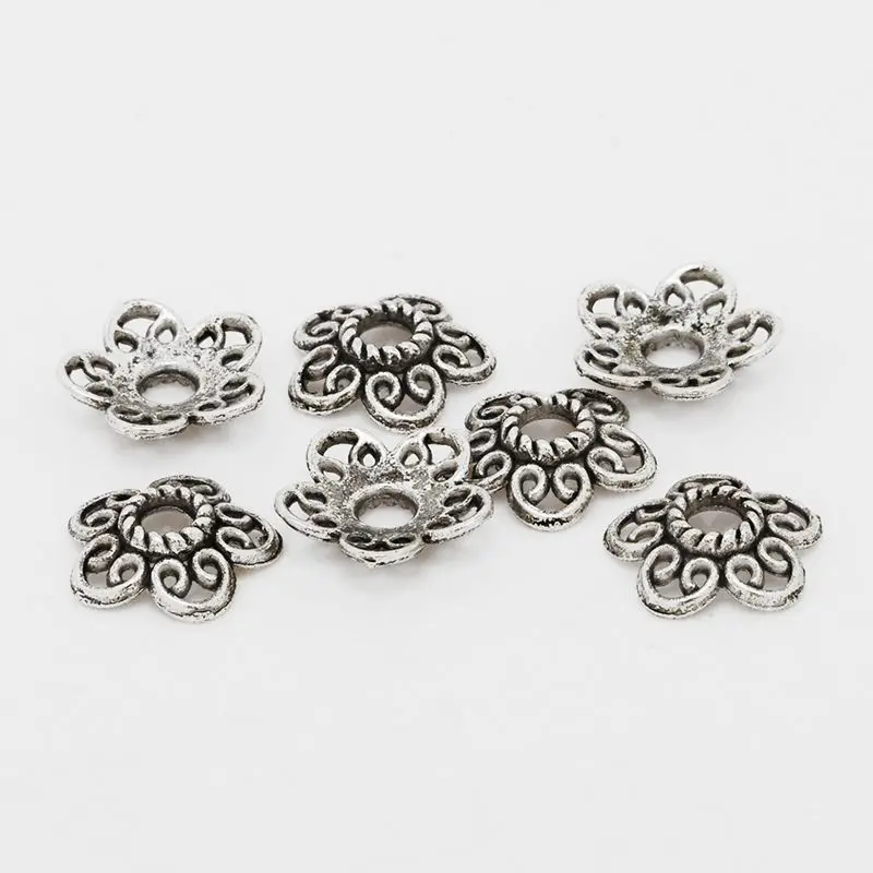 

50pcs Silver Tone Alloy Flower Bead Caps, 5 MM Filigree Flower End Beads-10041755