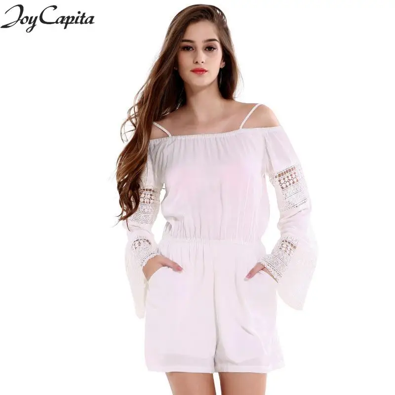 Joy Capita Casual Summer Jumpsuits Women 2017 Wide Leg Solid White Hollow Out Short Playsuits Combinaison Femme Pantalon | Женская