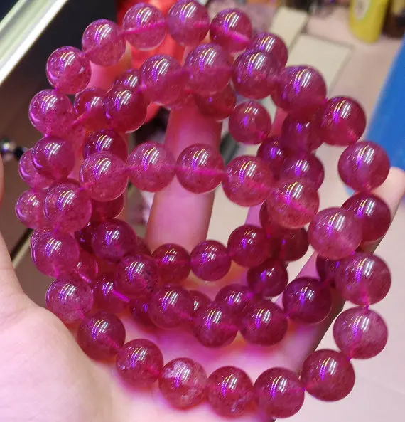 

AA+ Genuine Strawberry Quartz Beads 7 8 10 12 14mm 8inch round ball cherry red jewelry bracelet