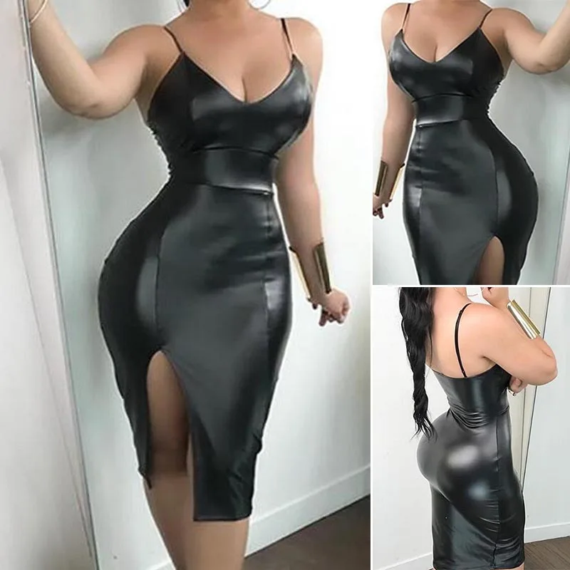 Женское платье Женская Клубная одежда из искусственной кожи на тонких