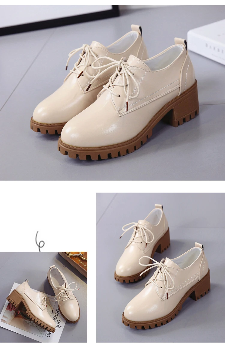 New Fashion Autumn Casual Shoes Woman Oxfords Pu Leather Lace Up Women Shoes Female Plus Size High Heels Platform Ladies Shoes