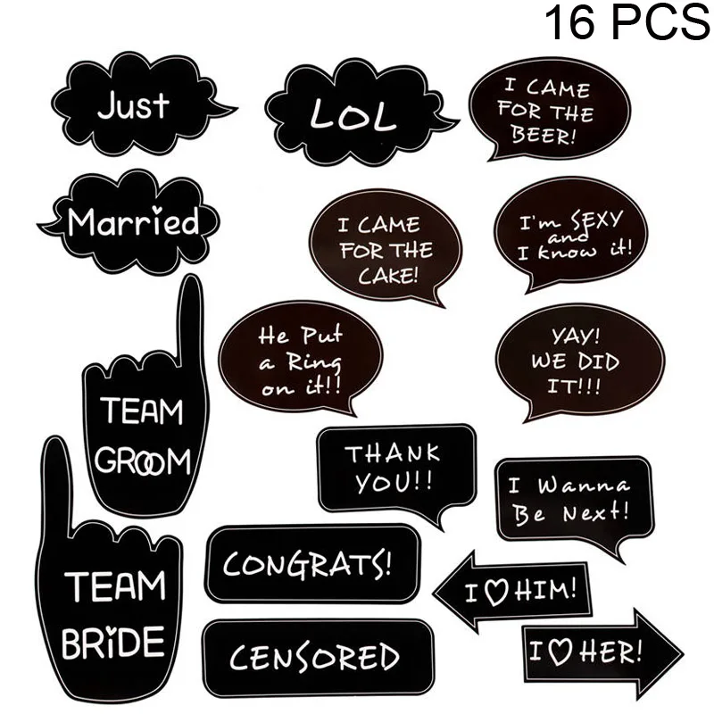 16 PCS Blackboard QIFU Mr Mrs Свадебный фотостенд реквизит романтический свадебный фотостенд реквизит для невесты жениха свадебный Декор фотостенд только что замужний - Цвет: 16 PCS Blackboard