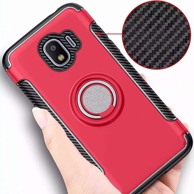 Luxury Full Cover Protect Case For Galaxy J2 Pro 2018 Hard PC Silicon Soft Capa Metal Ring Bracket Samsung |