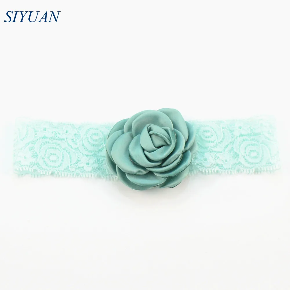 50 шт./лот эластичная Кружевная повязка на голову со сгоревшими атласными розами