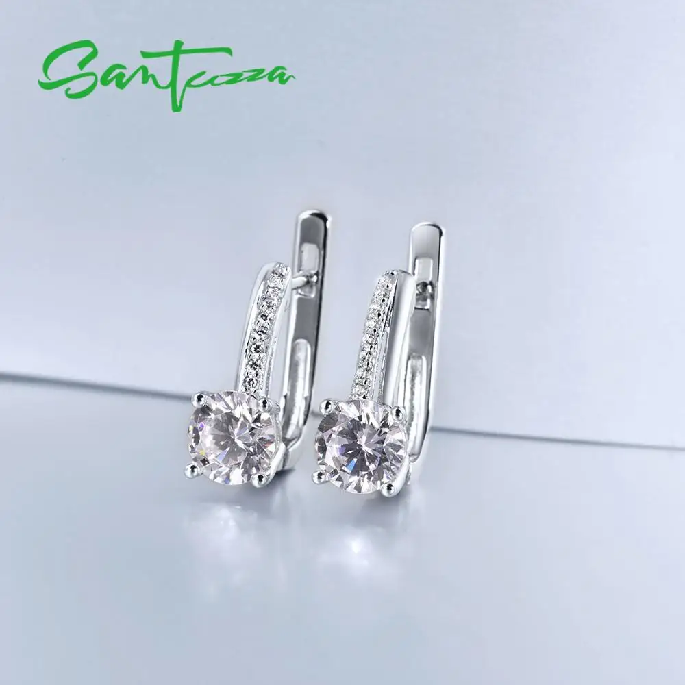 SANTUZZA серебряные серьги для женщин из натуральной 925 пробы серебряные сверкающие белые кубические циркония серьги kolczyki Fine Jewelry