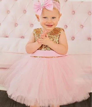 Блестящее Розовое Бальное Платье-пачка принцессы для маленьких девочек на 1 год