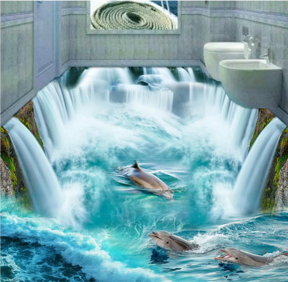 

Free Shipping custom high quality Great Falls Beach 3D floor background wallpaper mural coffee house office flooring mural