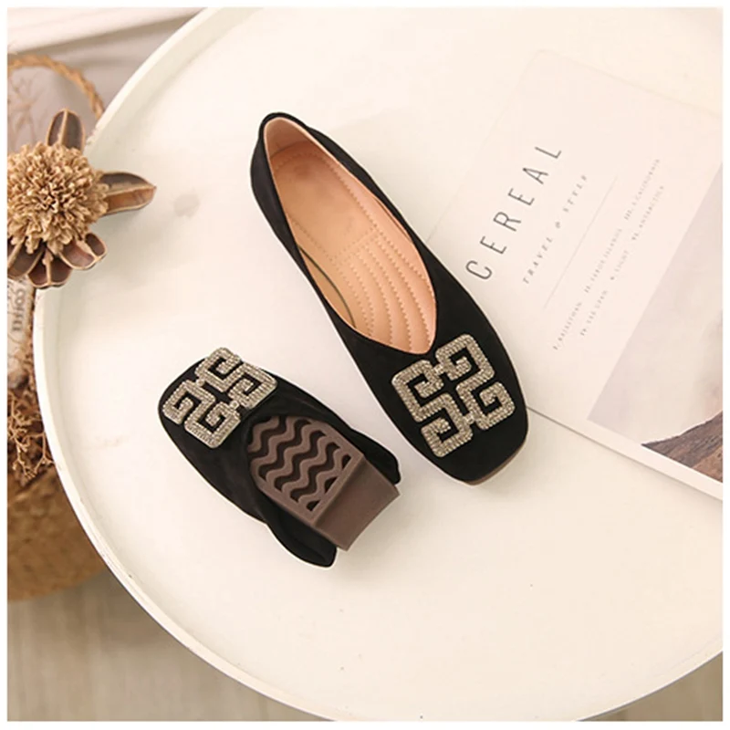 black 1 SUOJIALUN/Большие размеры 35-43; женская обувь на плоской подошве; женская офисная обувь нового цвета с круглым носком; Лоферы без застежки; очень мягкие женские балетки на плоской подошве - Цвет: black 1