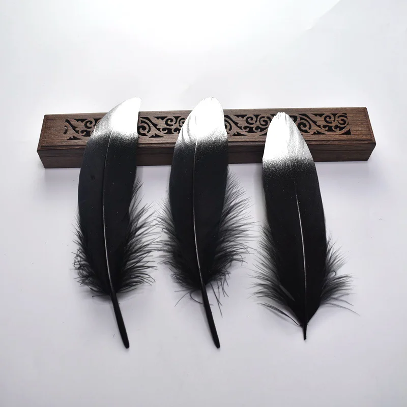 Black silver 10 шт./лот, Золотое гусиное перо для рукоделия, изготовление ювелирных изделий, 15-20 см, сделай сам, натуральные перья, материалы, головной убор, свадебное украшение - Цвет: Black silver