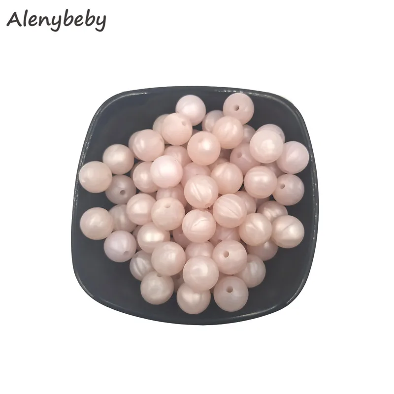 Pearl pink 100pc силиконовый для детей для прорезывания зубов бусины 15 мм безопасный пищевой Клас Уход жевательные круглые Без БФА, силиконовый бисер зубное кольцо для ребенка ожерелье - Цвет: Pearl pink