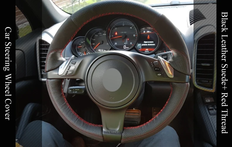 LQTENLEO Черное Кожаное замшевое рулевое колесо Крышка для Porsche Cayenne 2010- Panamera Cayman 2010- 911 Boxster 2009