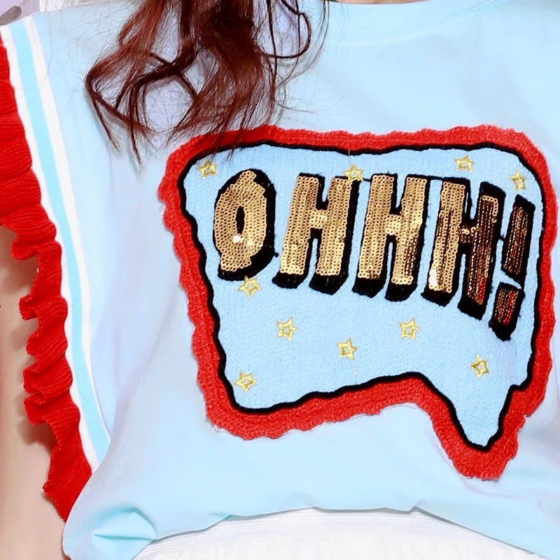 Майка женская хлопковая трикотажная с круглым вырезом и блестками|stitch top|new