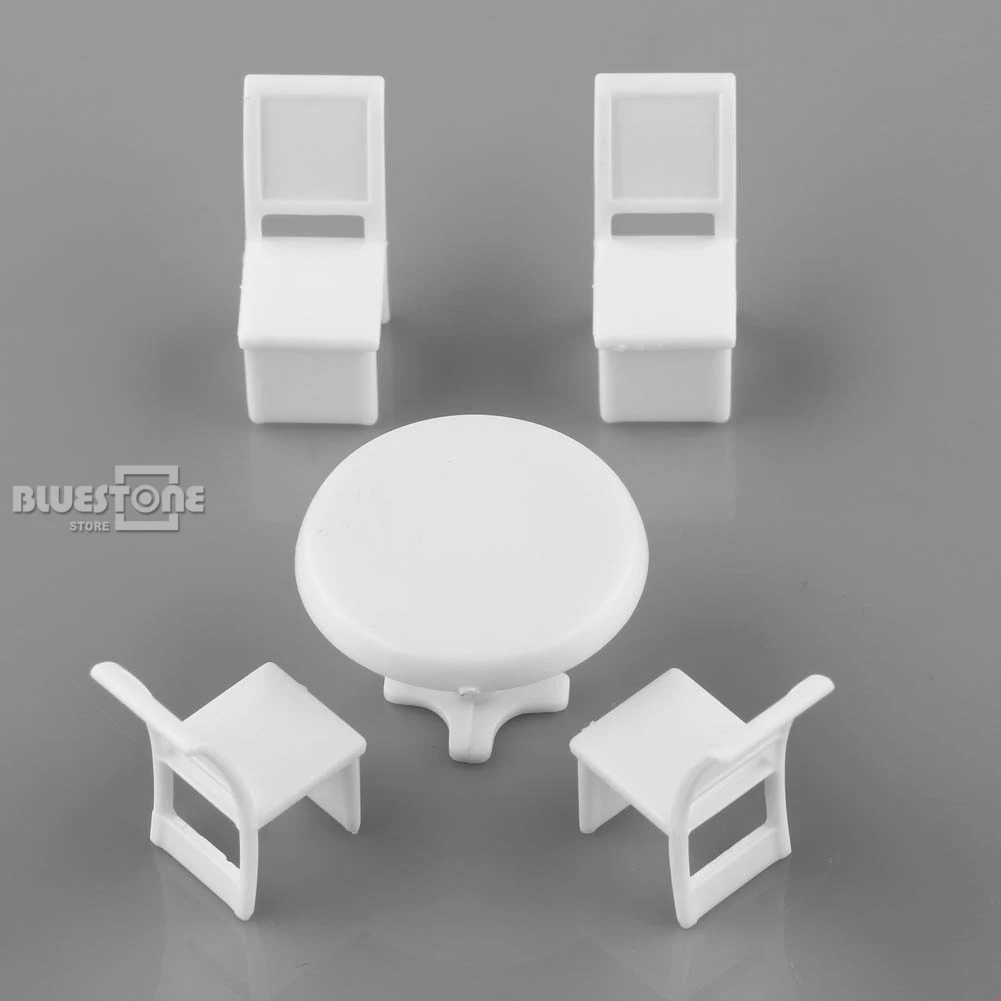 10 комплектов белых круглых столов и стульев из строительных материалов масштаба