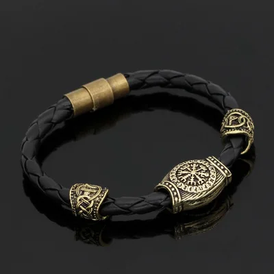 Vikingos Norse украшения руны троица валкнут Vegvisir бусины компас Vikingo руны амулет Викинг браслет славянские аксессуары - Окраска металла: Покрытие антикварной бронзой