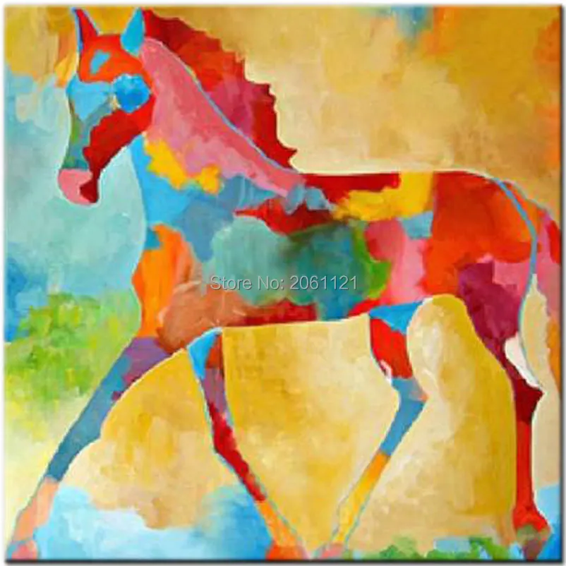 

Hand Painted modern Abstract horse Canvas Oil Painting multi color Wall Art Set Picture For kid room Decoration