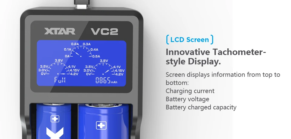 XTAR VC2 Зарядное устройство Универсальный ЖК-дисплей Экран Дисплей USB никель-металл-гидридный аккумулятор с никель-кадмиевый аккумулятор li-ion Батарея Зарядное устройство 18650 26650 20700 22650 18500 18700