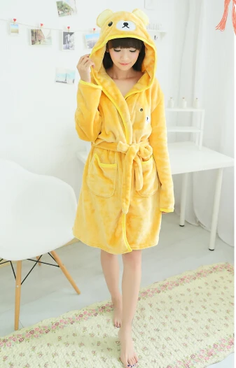 New Women Men Spring Autumn Winter Flannel Animal Lovely Bear Hooded Towel Bathrobe Nightgown Robes Lovers pajamas home service | Женская