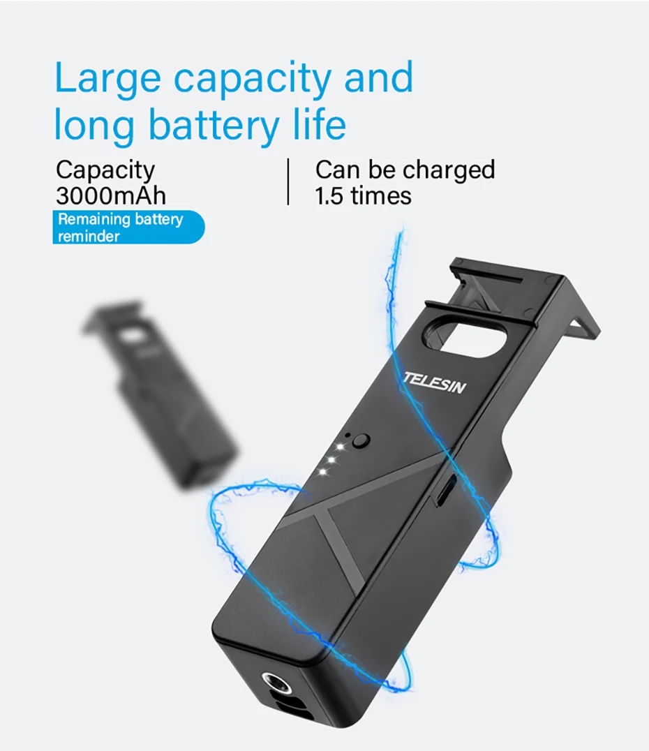 TELESIN ручка зарядное устройство power Bank палка для Dji Osmo карман с портом type-c 1/4 винт портативный источник питания базовое крепление