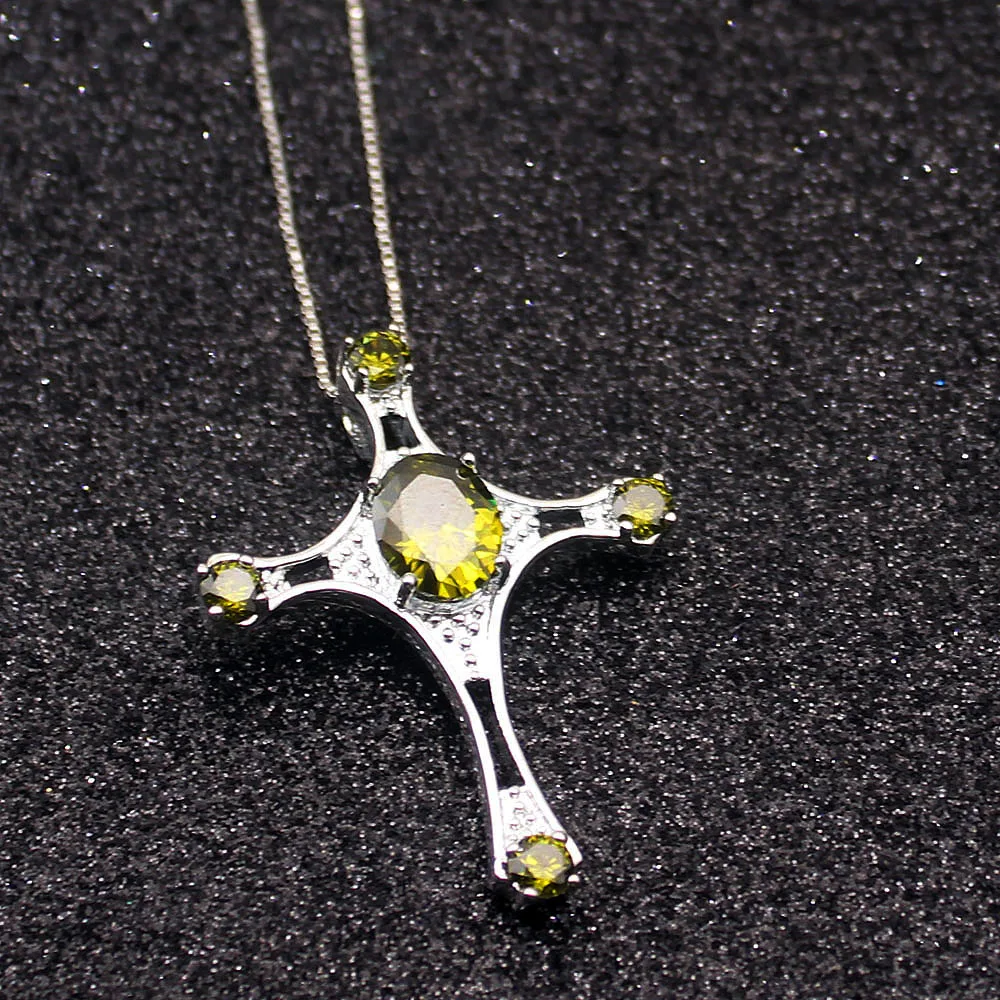 Ожерелье из серебра 925 пробы с натуральным хризолитом|Цепочки| |