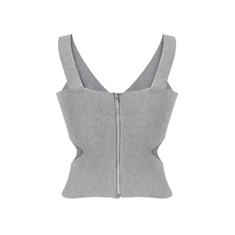 Grey Tanks Сексуальная молния муха и отверстие без рукавов тренировки камзол женщина топ летняя майка с бретелями назад Одежда Apperal Женщины Красный Обрезанные Топы - Цвет: Grey Tanks