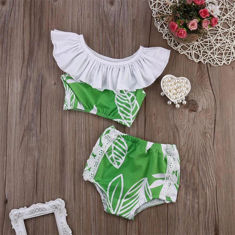2017 детское бикини с открытыми плечами и листьями лотоса для девочек купальный