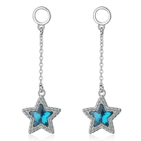 new arrival 925 sterling silver fashion blue crystal zircon star long tassel earrings for women female gift drop shipping