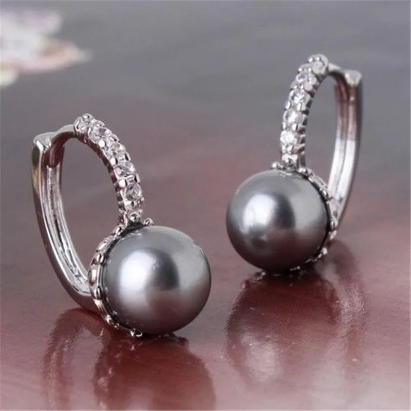 Elegant Imitation Pearl Silver Color Hoop Earrings for Women Jewelry Wedding Brincos Engagement Statement Earring Accessories | Украшения и