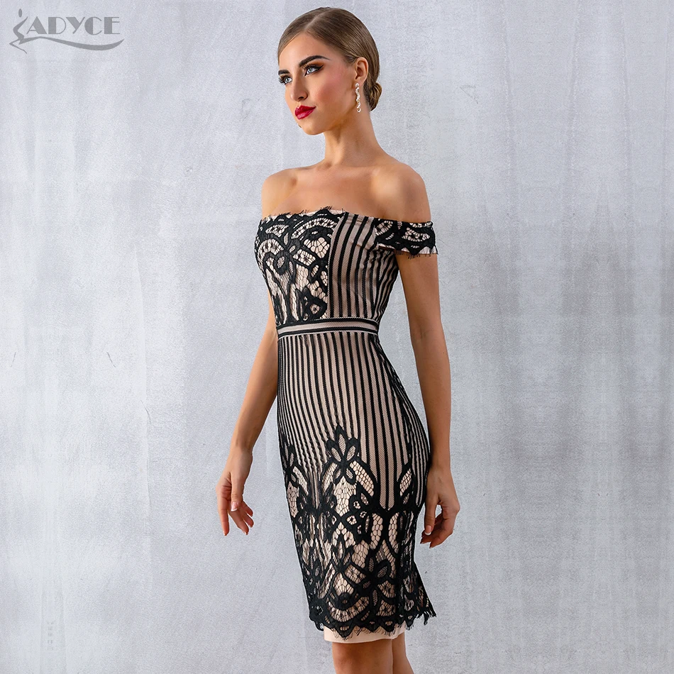 Adyce новое летнее Бандажное платье для женщин Vestidos сексуальное черное кружевное миди Клубное платье с открытыми плечами вечерние платья знаменитостей