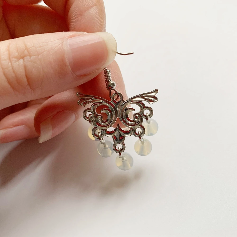 Необычные серьги с опалом подвеска в виде животных бабочки крючком трехмерным