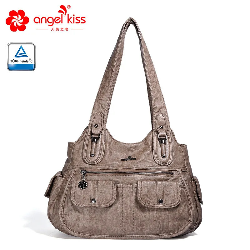 Khaki Angelkiss, новинка,, повседневные вместительные Сумки из искусственной кожи, модные кожаные женские сумки-тоут, сумки через плечо, сумки-мессенджеры - Цвет: Khaki