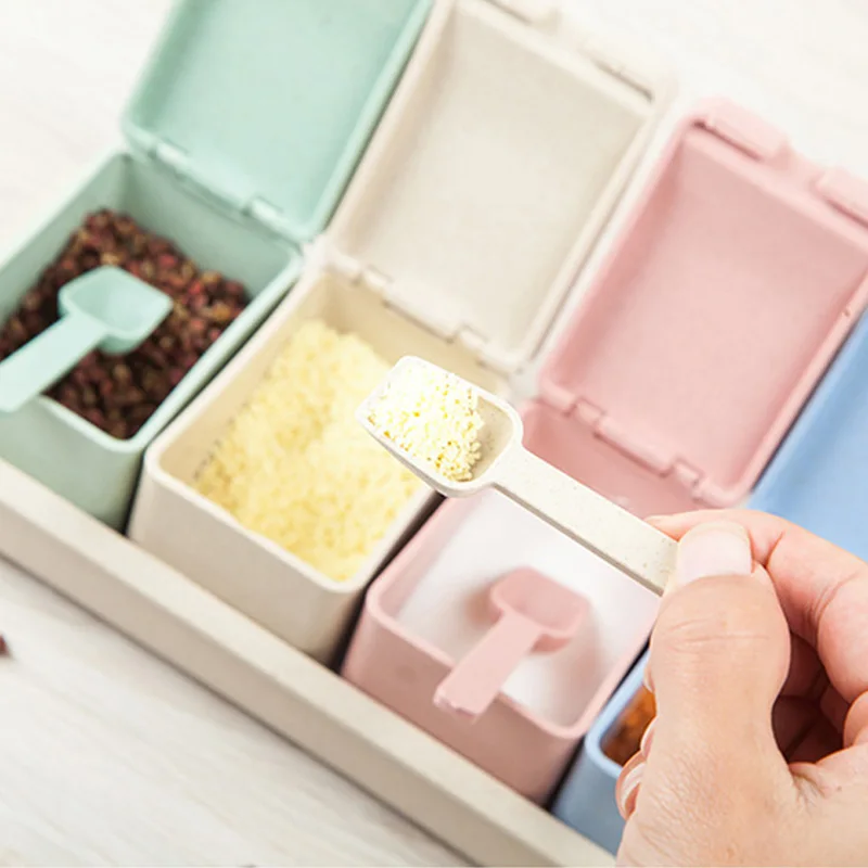 

1 Set Seasoning Condiment Box Spice Jar Salt Pepper Wheat Straw Durable For Kitchen FPing