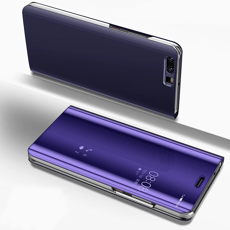 Для HUAWEI P10 9 P20 Lite Nova Lite 3e Чехол-книжка прозрачный зеркальный чехол с окошком для HUAWEI P9 P10 Plus P20 Pro mate 9 10 Pro Чехол - Цвет: Фиолетовый