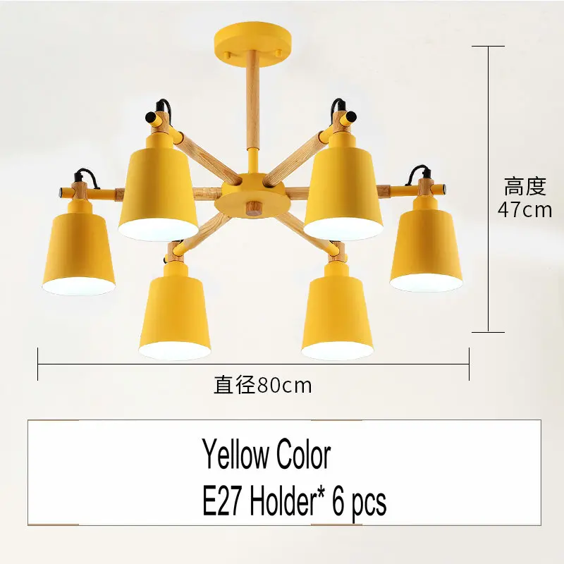 Yellow-6 lights Artpad Nordic люстра лампа 3/6/8 светильник s металлический оттенок деревянный подвесной светильник для Спальня Гостиная Обеденная светильник ing светильники - Цвет абажура: Yellow-6 lights