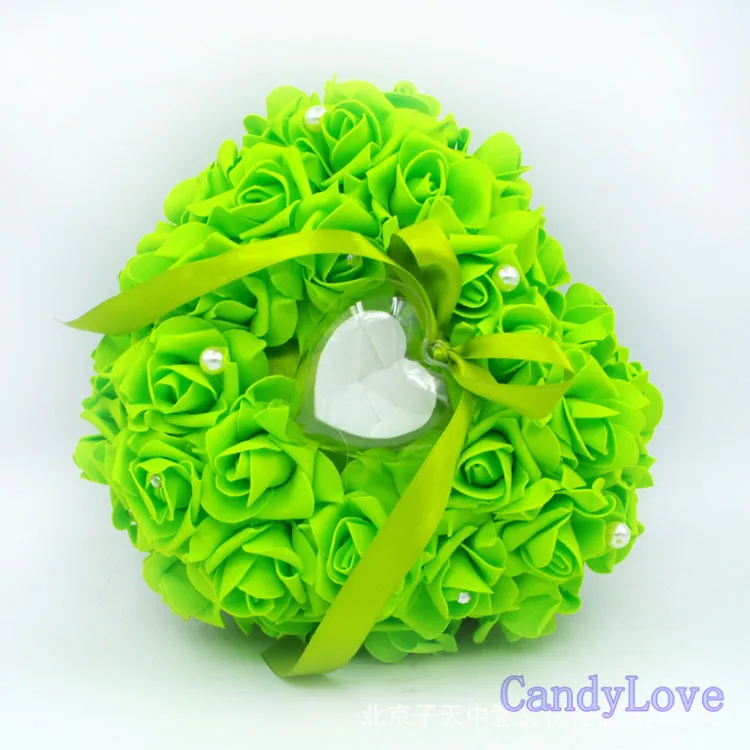 Green Heart Design Wedding Pillow Ring With Transprent Box Special Unique Decorations Favor Products |
